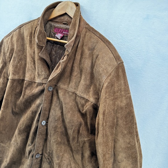 Vintage Merona Suede Leather Coat Jacket Men's Large Cowhide Quilted Brown - Picture 3 of 16